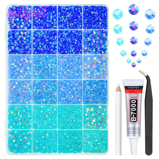 Qiipii Blue AB jelly resin rhinestones in 2mm for delicate nail art and craft accents