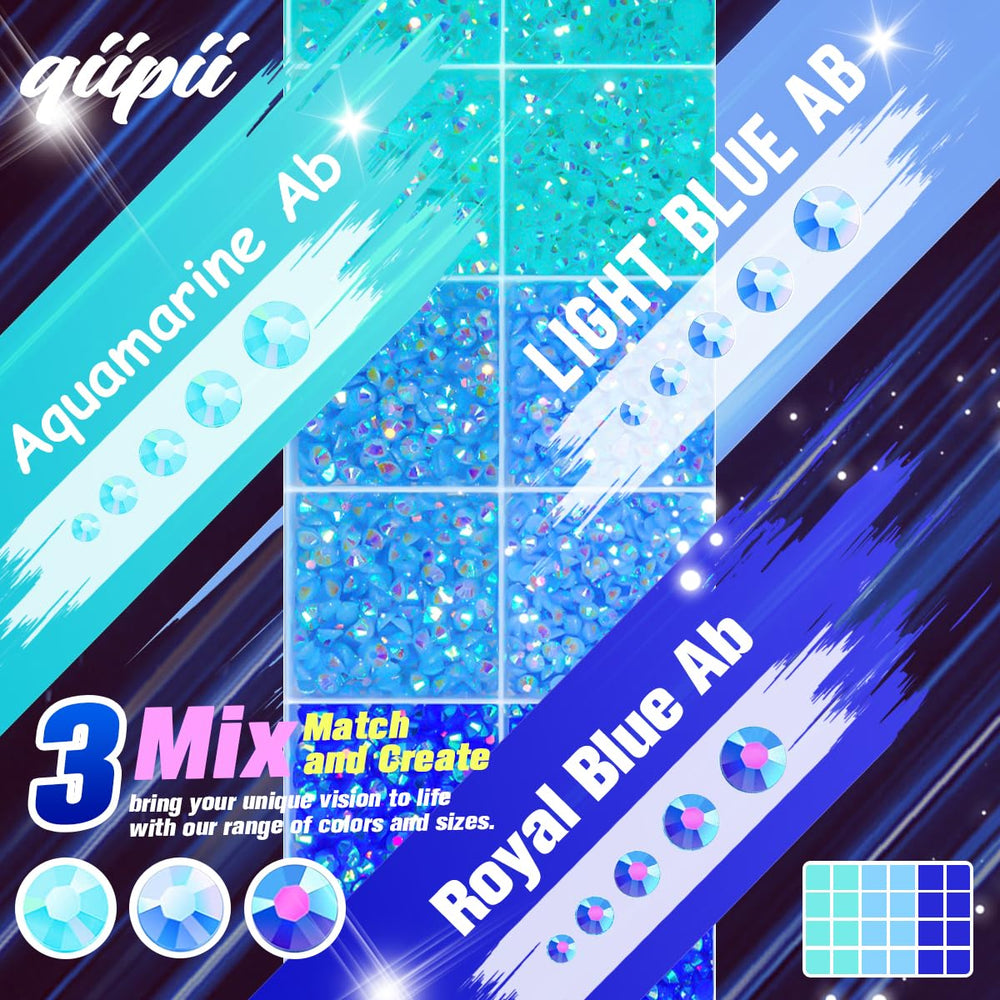 Qiipii Blue AB jelly resin rhinestones in 3mm for vibrant tumbler and accessory accents