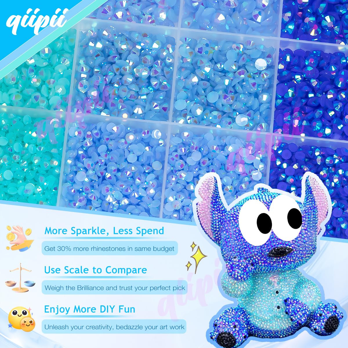 Qiipii Blue AB jelly resin rhinestones in 5mm for bold shoe and bag accents