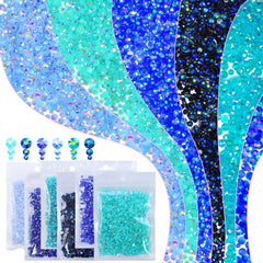 qiipii colorful blue-series rhinestones for nails and crafts with gradient hues