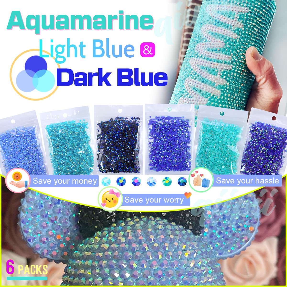 qiipii royal blue gradient rhinestones for bold accents in DIY projects