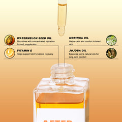 QINJAX After Shave Oil applied on leg for smooth, hydrated skin.