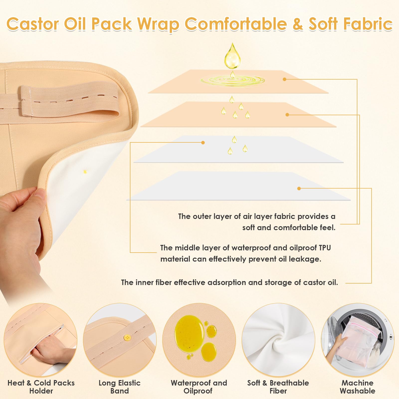 Chest and abdomen castor oil wrap with zipper pocket