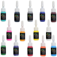 QIONGHUA tattoo ink 14 colors in 5ml bottles for vibrant tattoos.