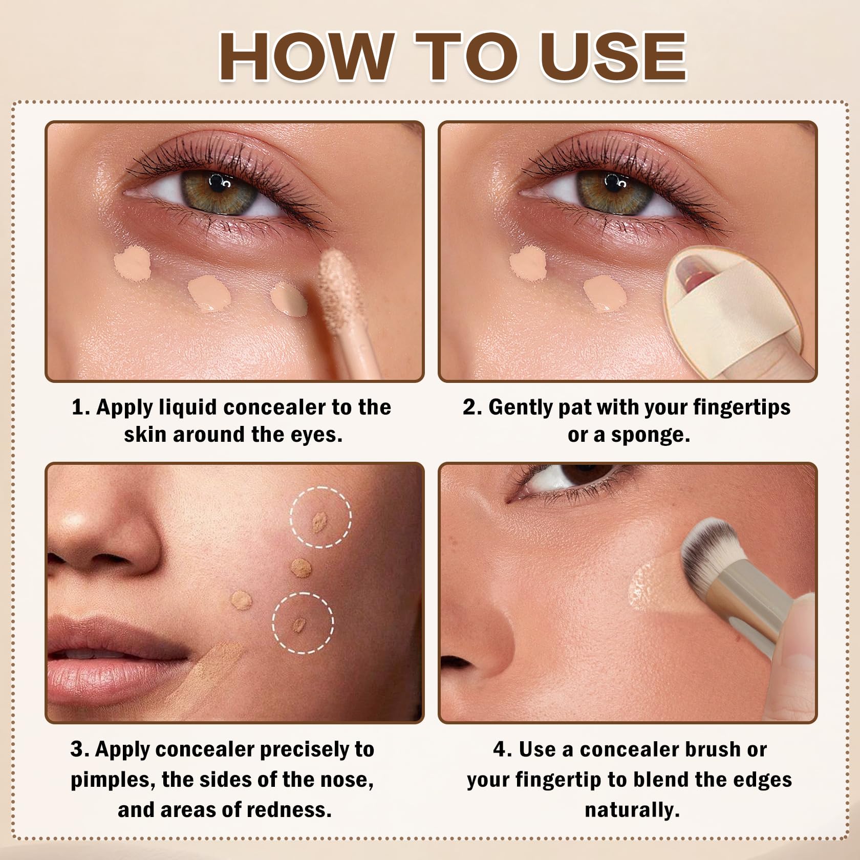 QIUFSSE liquid concealer blends seamlessly for a natural base and even tone.