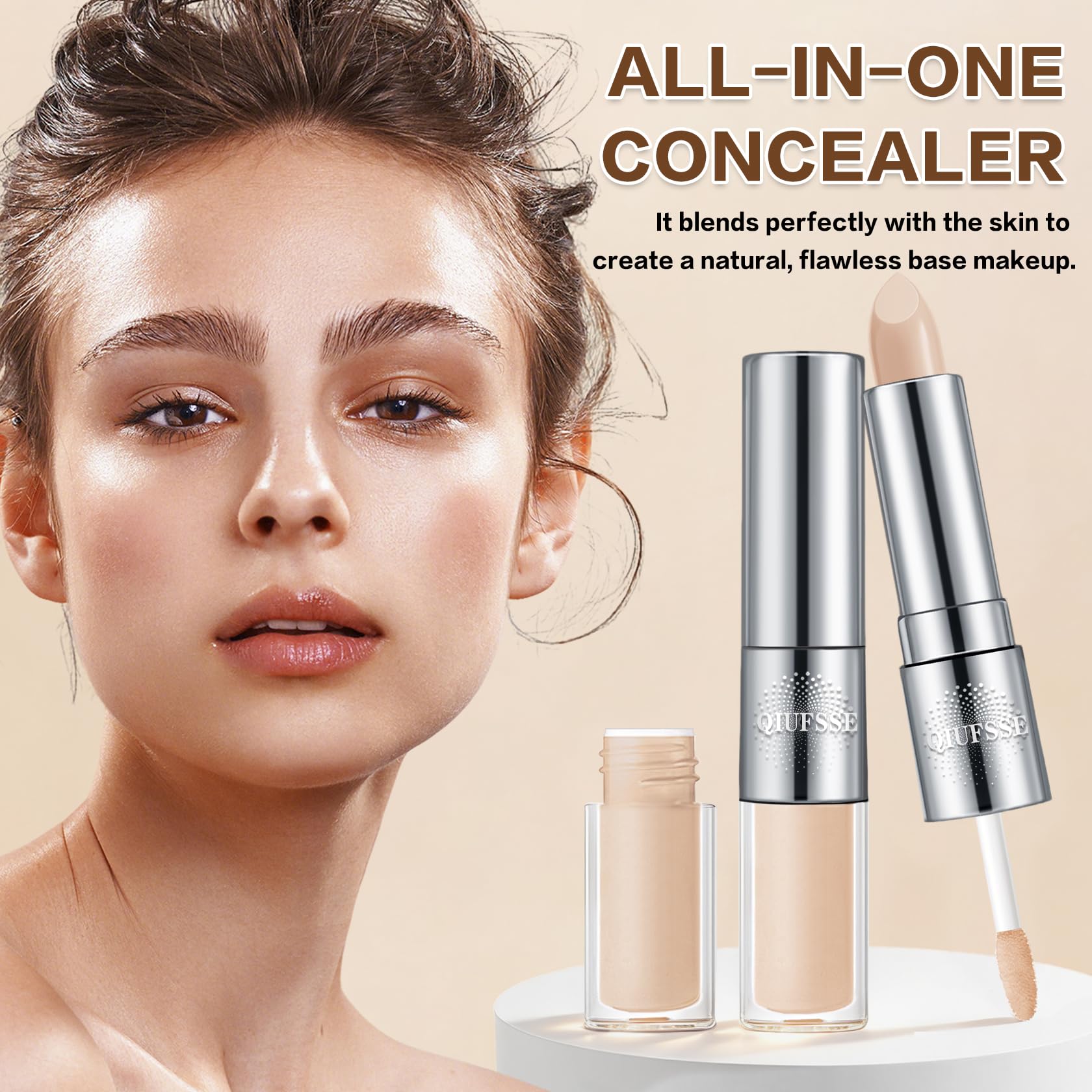 QIUFSSE portable dual-ended concealer is ideal for touch-ups on dates or events.