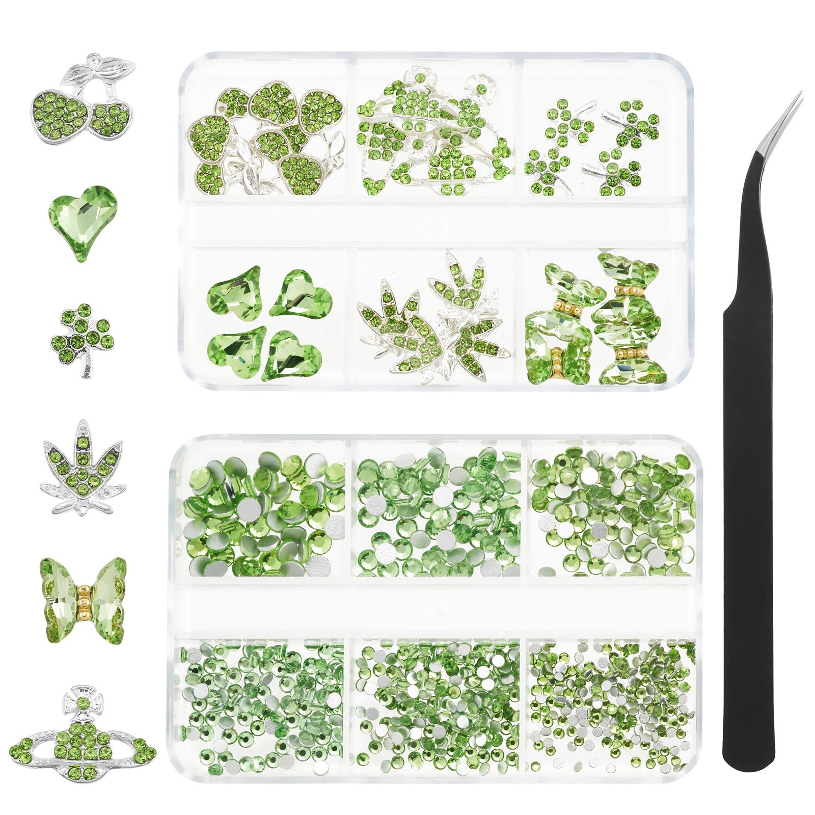 QIUTIMIY 3D nail art charms collection in light green for elegant embellishments on nails.