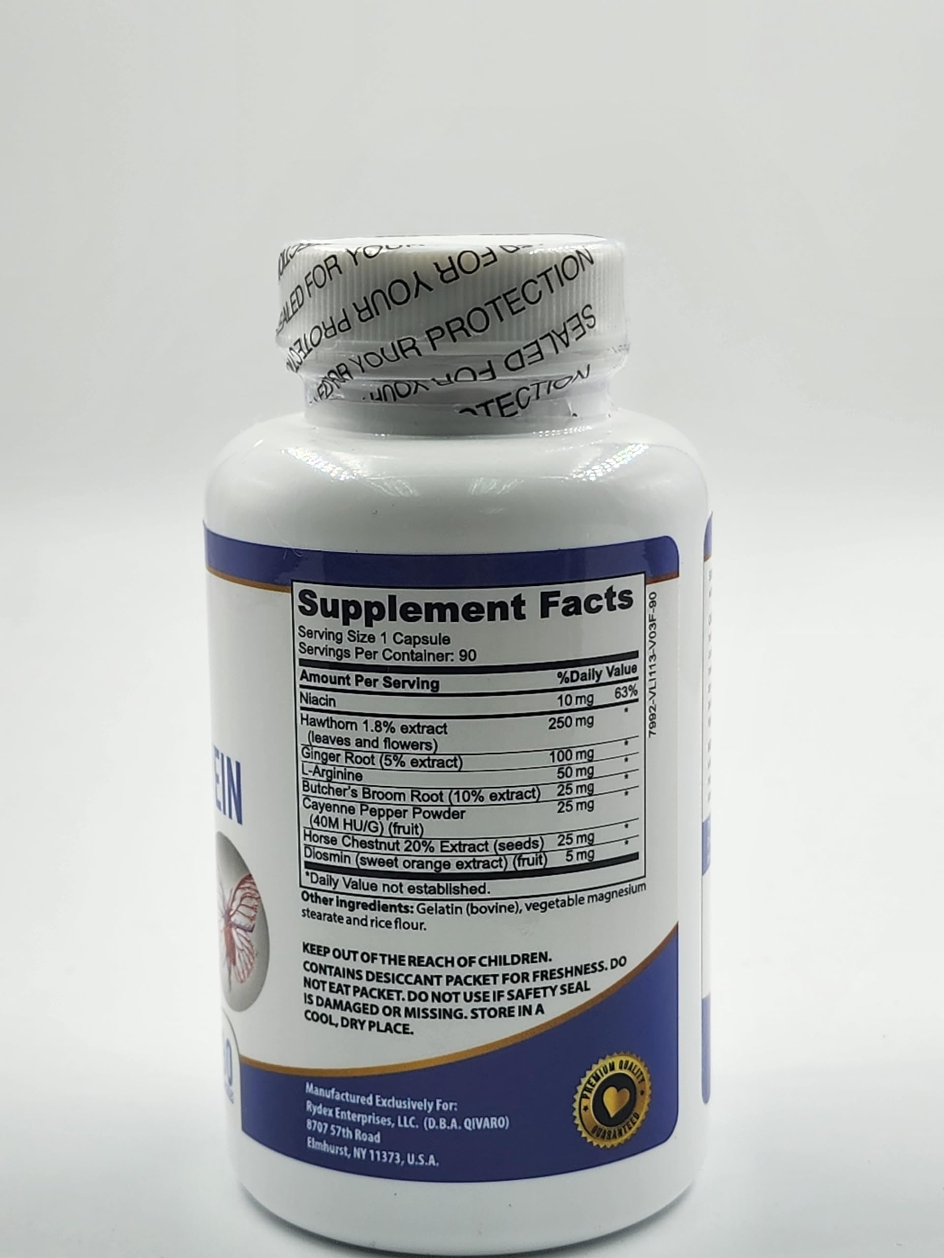 Qivaro Circulation & Vein Pro capsules inside the bottle