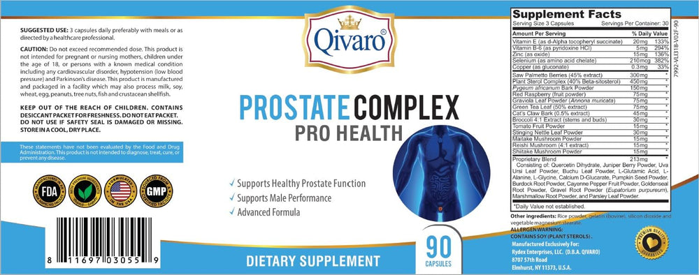 90 capsules bottle for Qivaro Prostate Complex