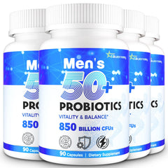 QIVERNAMY Probiotics 50+ bottle front promoting daily gut support for men over 50