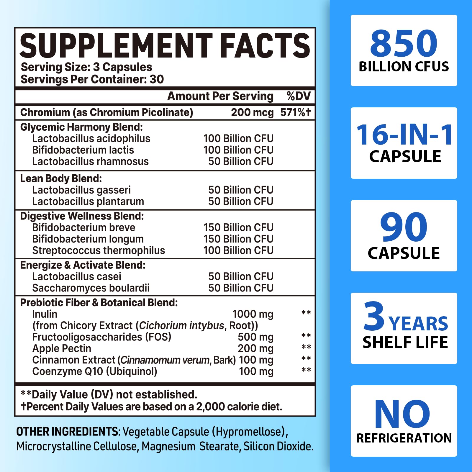 QIVERNAMY Probiotics 50+ bottle label highlights high potency and CFU count