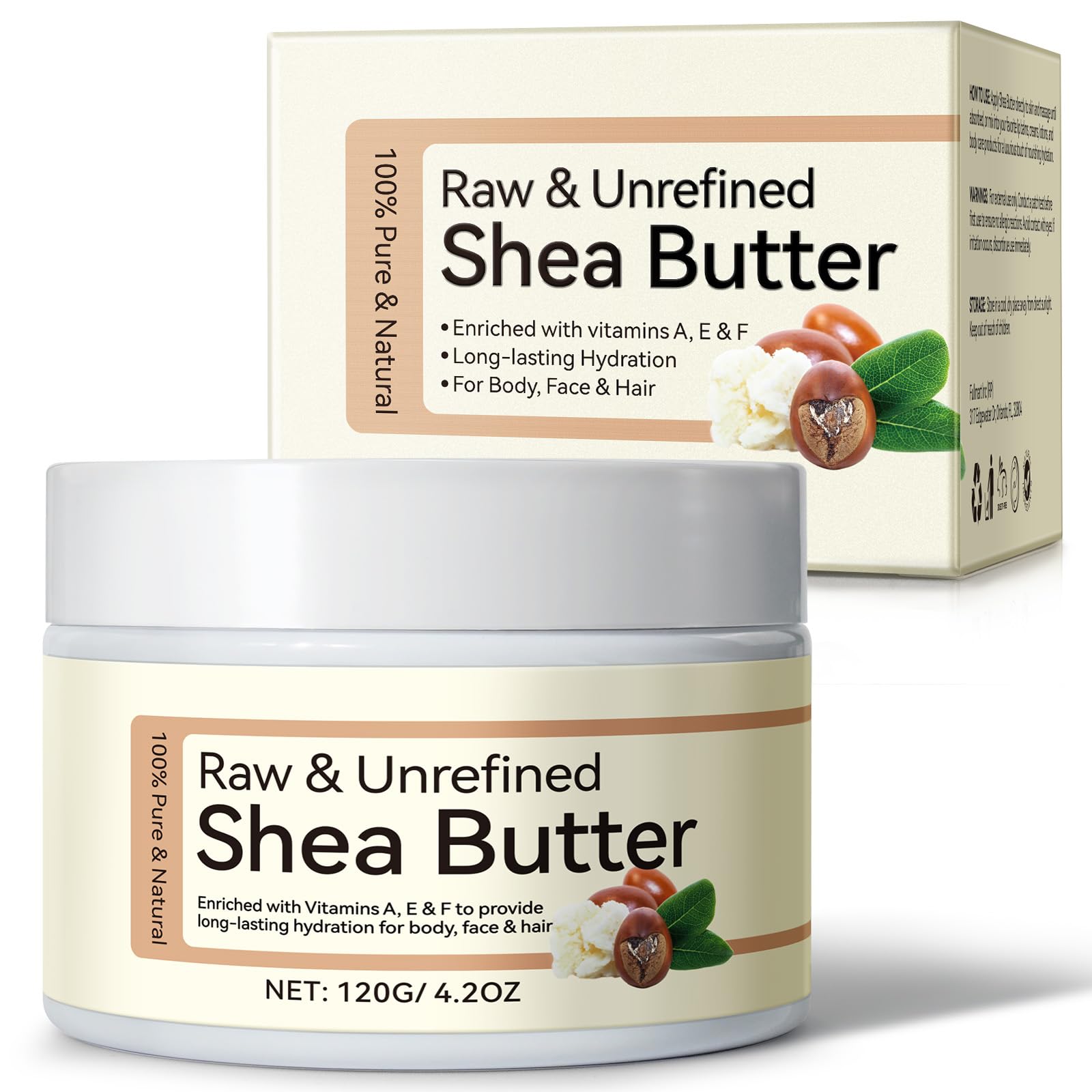 QJCWXIAOX raw shea butter jar; pure, unrefined moisturizer for skin.