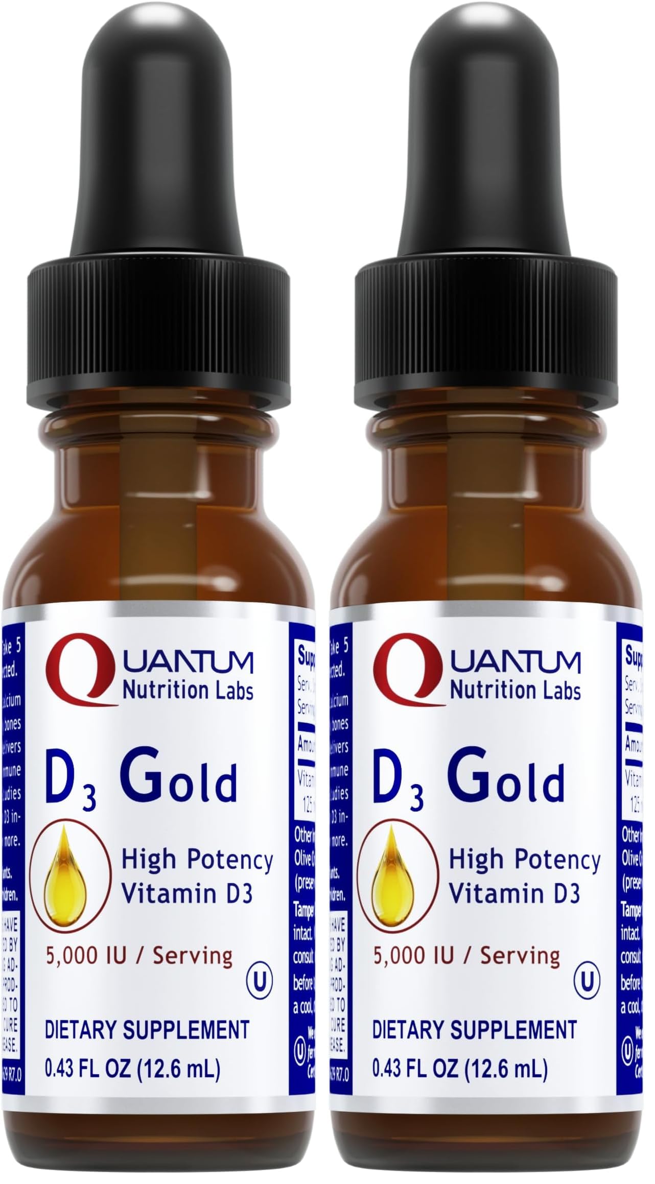 Front view of QNL D3 Gold Vitamin D3 Liquid Drops bottle