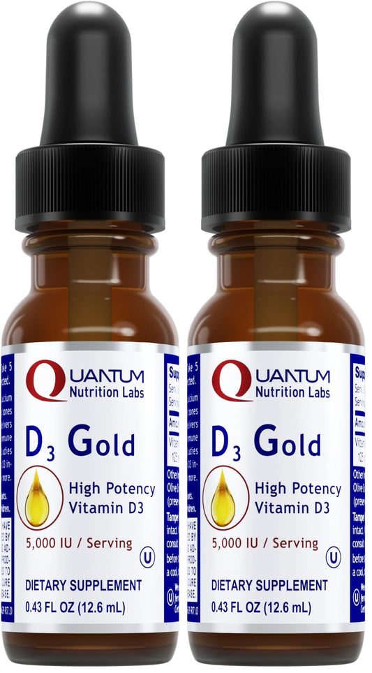 Front view of QNL D3 Gold Vitamin D3 Liquid Drops bottle