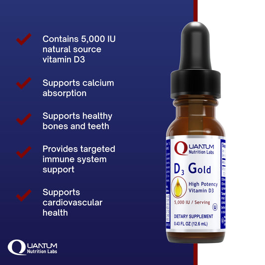 Close-up of QNL D3 Gold Vitamin D3 Liquid Drops label