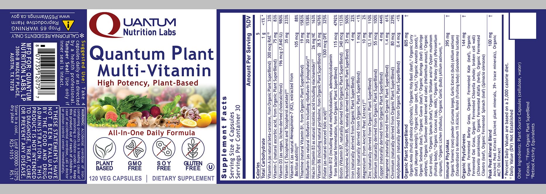 Front view of bottle showing 120 capsules