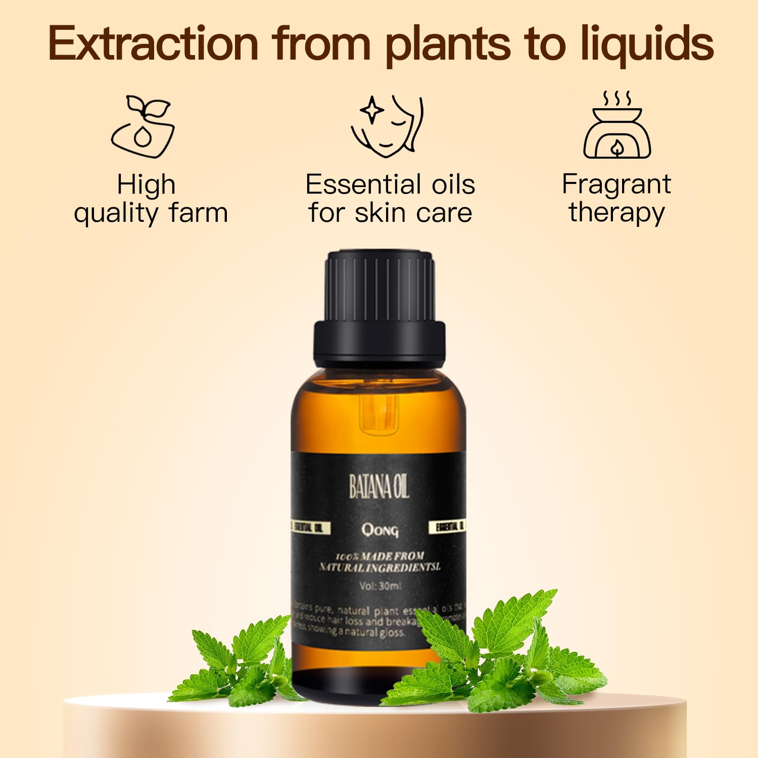 QONG Batana Oil Blend on scalp promotes gentle care.
