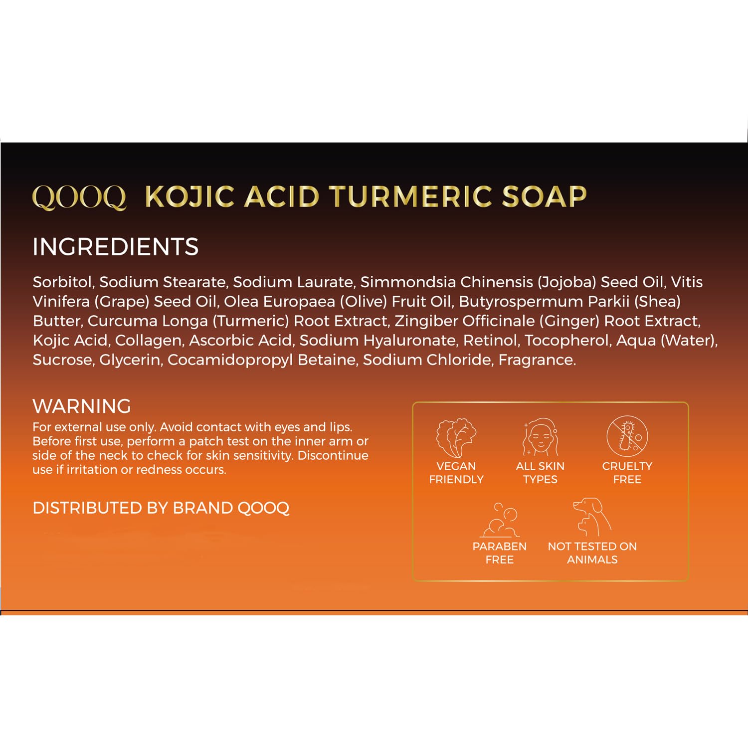 QOOQ Turmeric Kojic Acid Soap reminder to apply sunscreen after use