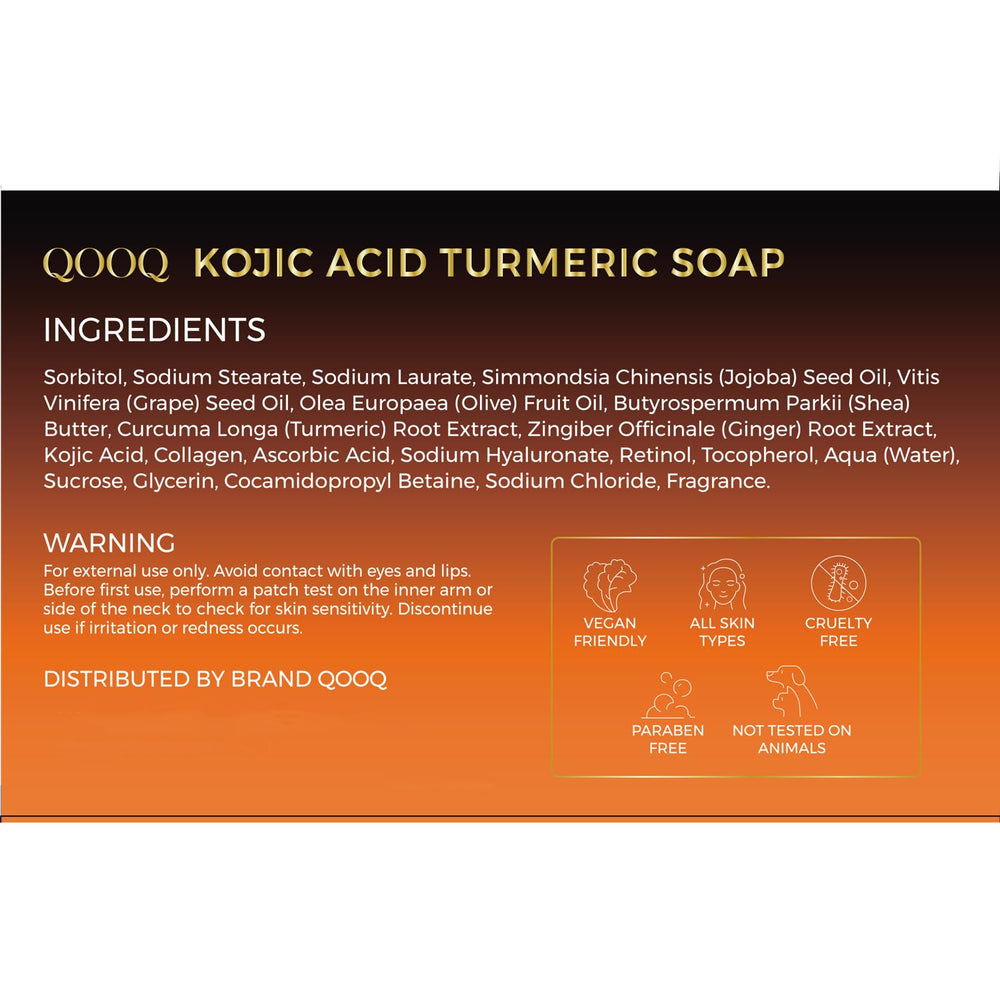 QOOQ Turmeric Kojic Acid Soap reminder to apply sunscreen after use
