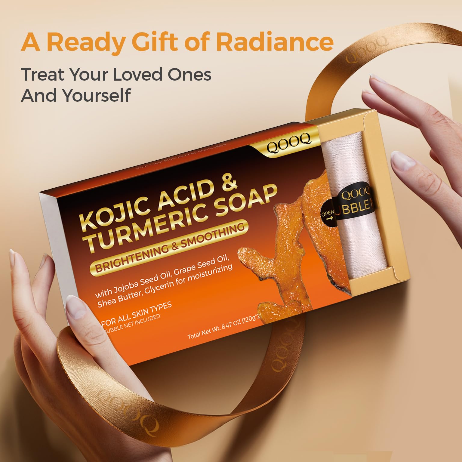 QOOQ Turmeric Kojic Acid Soap with vitamin C and E for skin nourishment