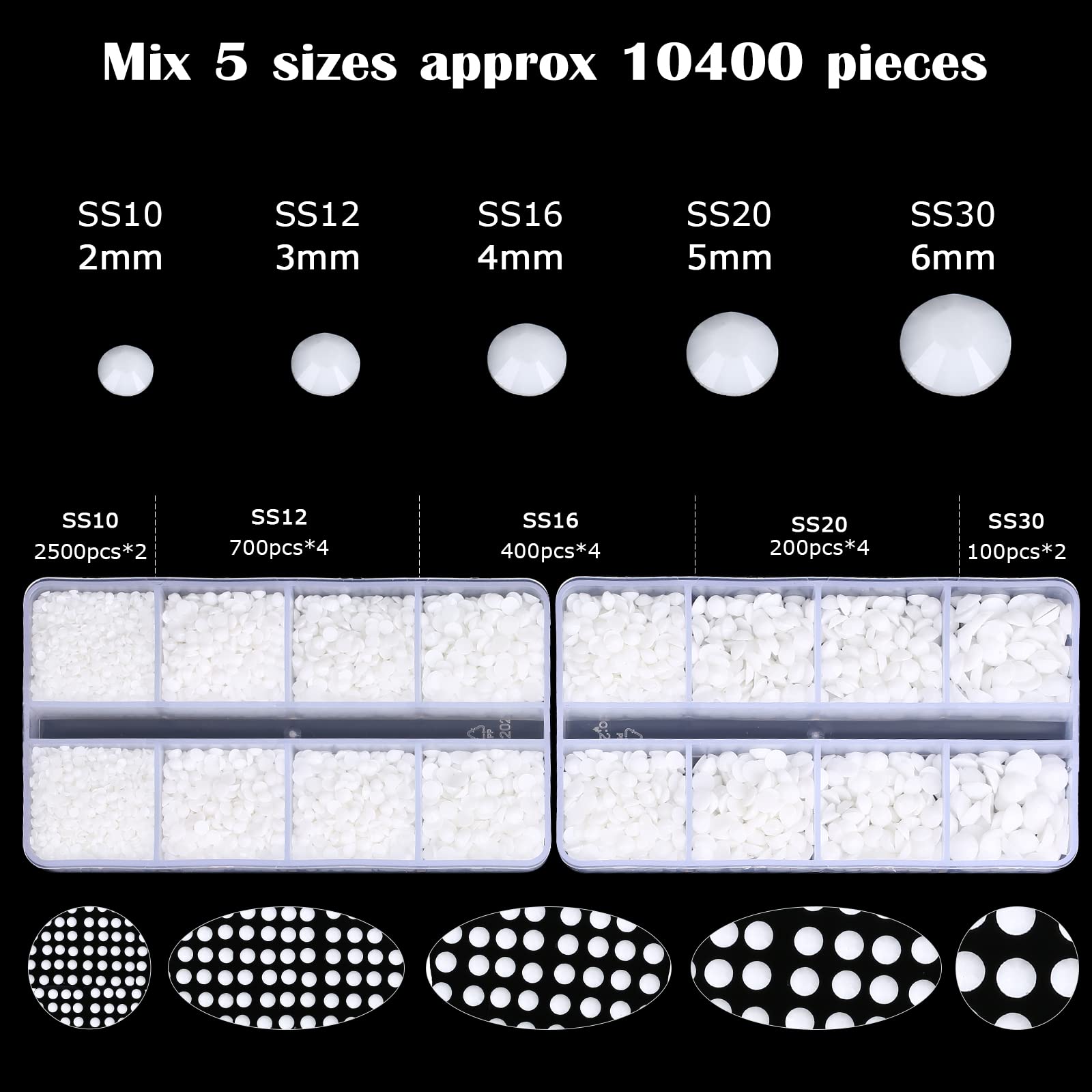 QPRETTY DU resin rhinestones organized in neat compartments by size.