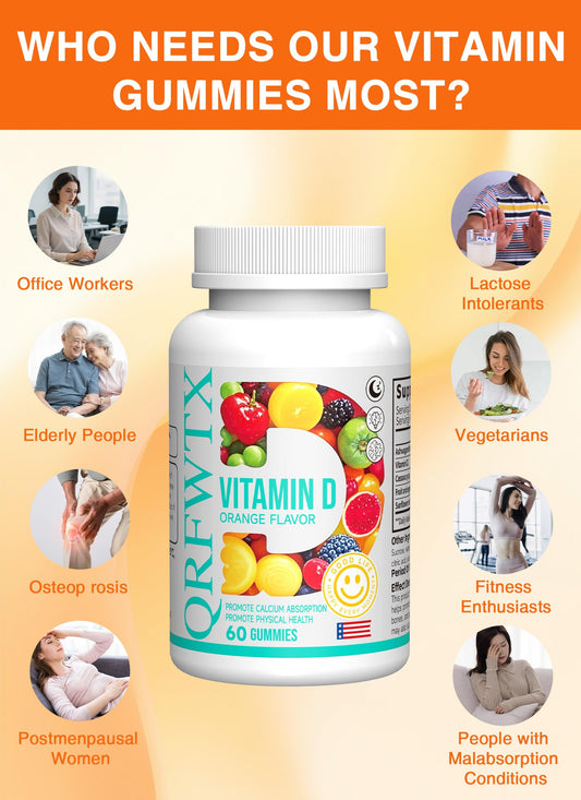 Orange-flavored Vitamin D2 gummies in bottle