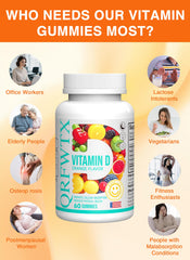 Orange-flavored Vitamin D2 gummies in bottle