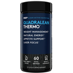 QuadraLean Thermo bottle and packaging on a white background