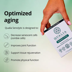Qualia Senolytic packaging artwork highlighting premium formulation.