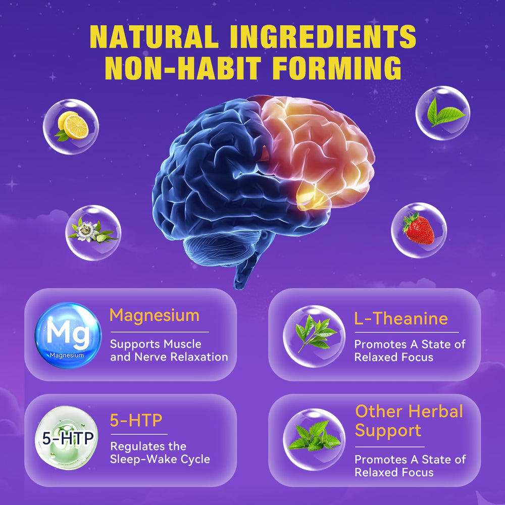 Ingredients highlight: Valerian Root, Magnesium, L-Theanine and 5-HTP