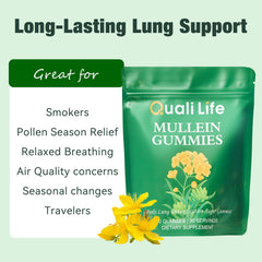 Dosing label showing 2000mg per serving for QualiLife Mullein Gummies