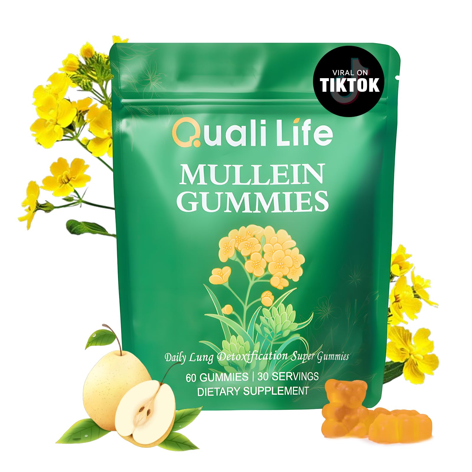 QualiLife Mullein Gummies pear flavor label front