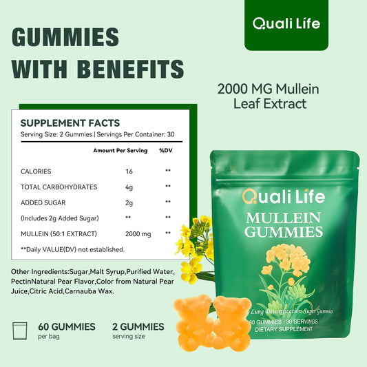 QualiLife Mullein Gummies pear flavor packaging box
