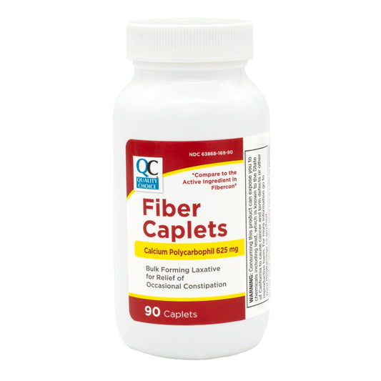Front view of Quality Choice Fiber Therapy Caplets bottle