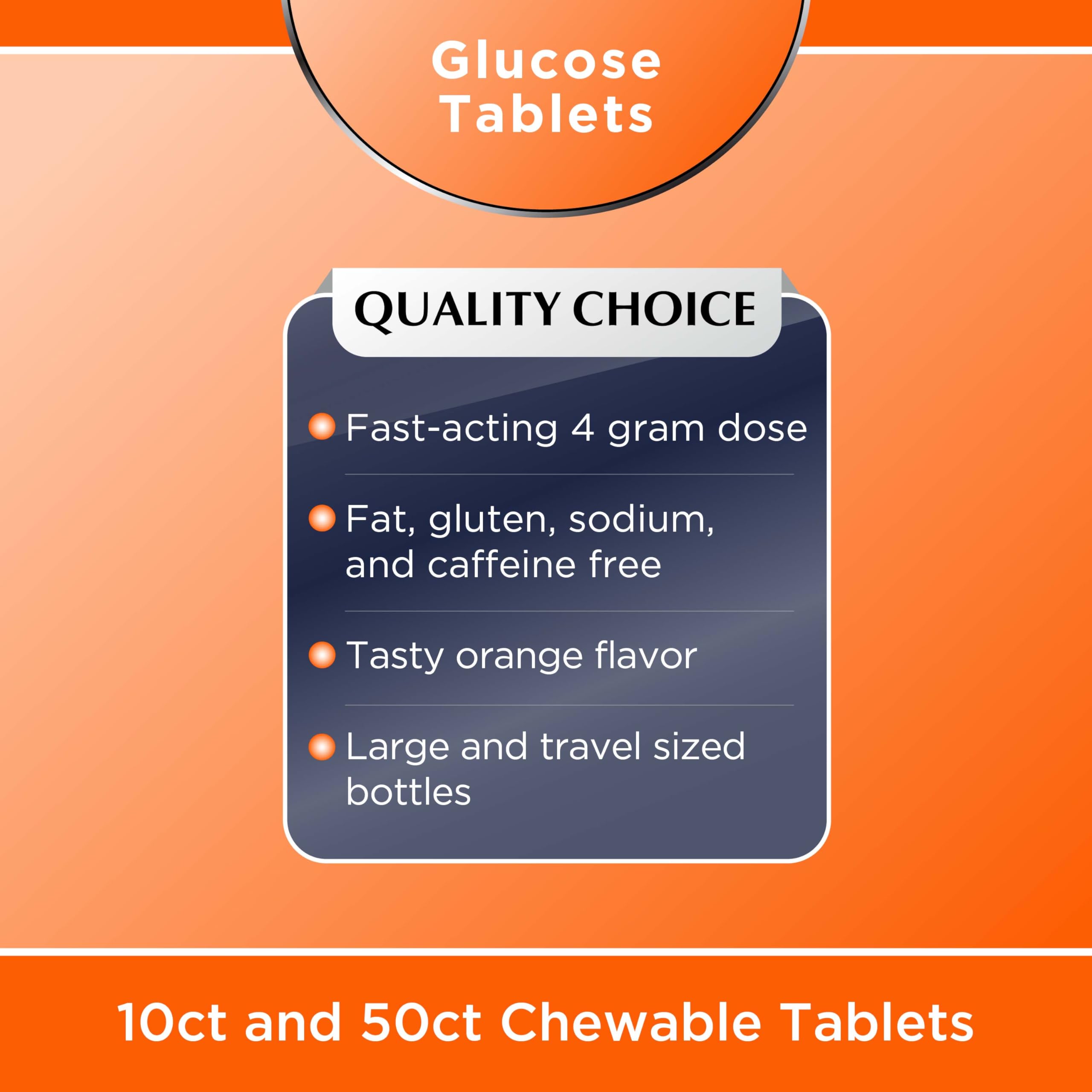 Close-up of orange flavor glucose tablets inside the bottle