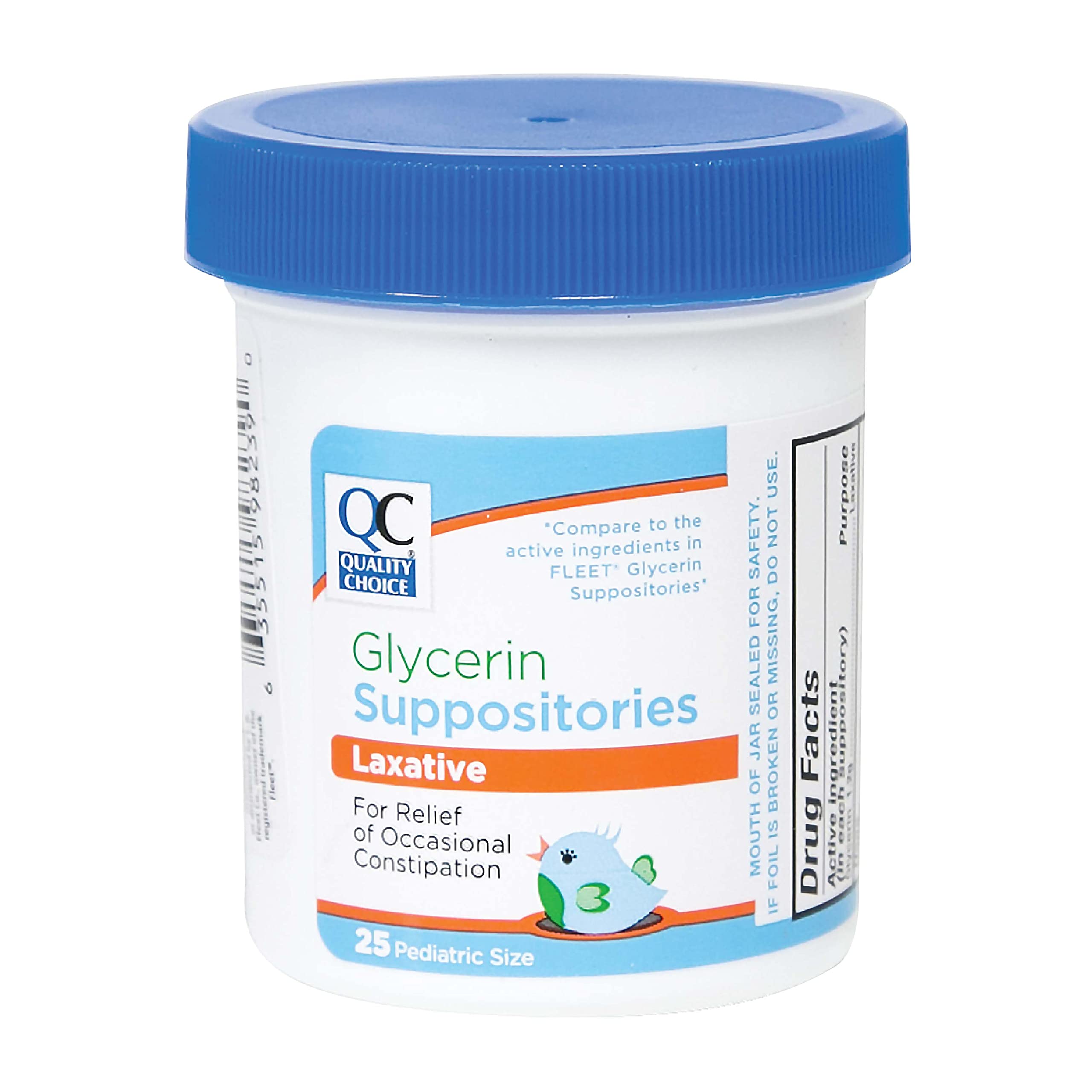 Quality Choice infants glycerin suppositories packshot with two 25-count packs for gentle relief potential