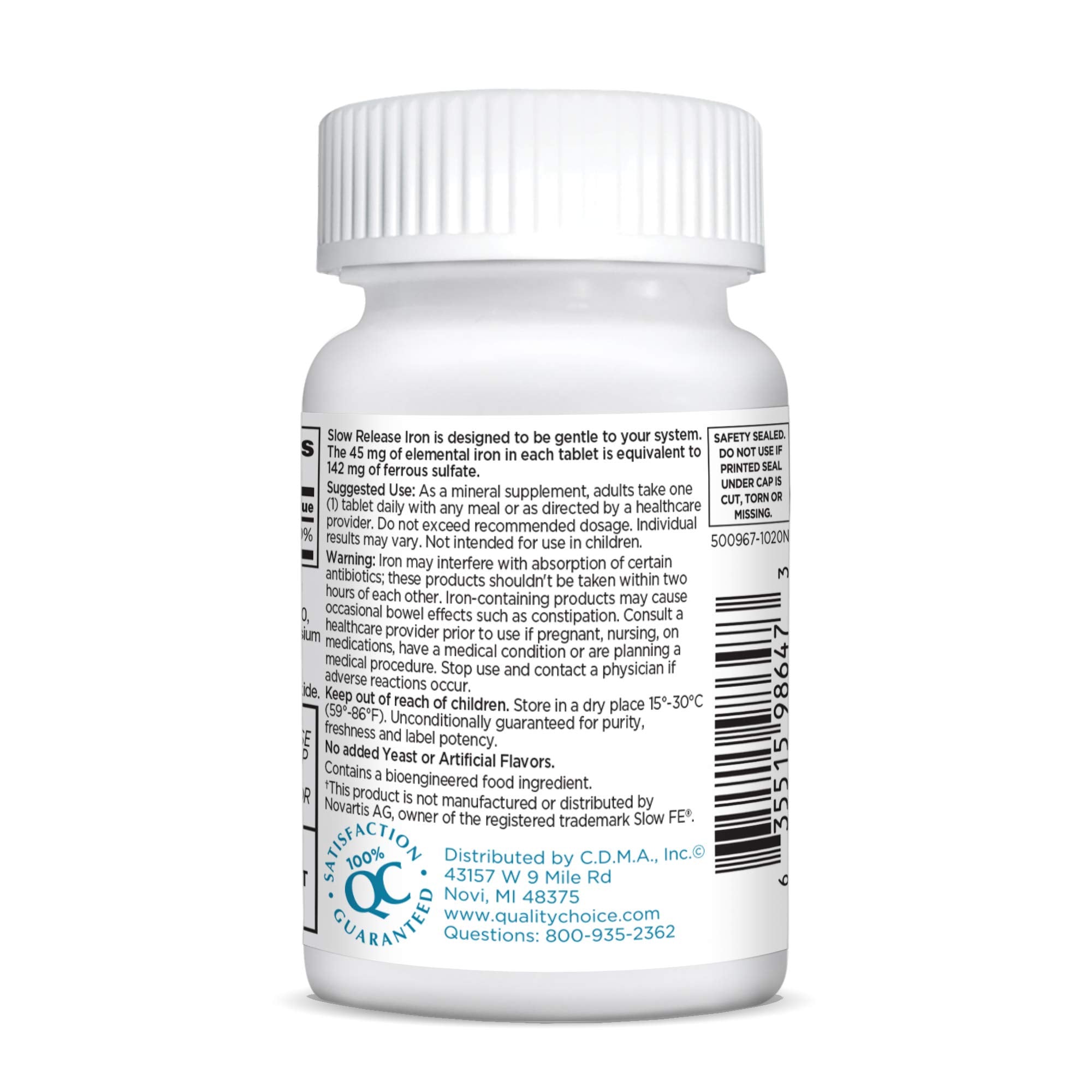 Slow release iron tablets packaging showing 45 mg potency