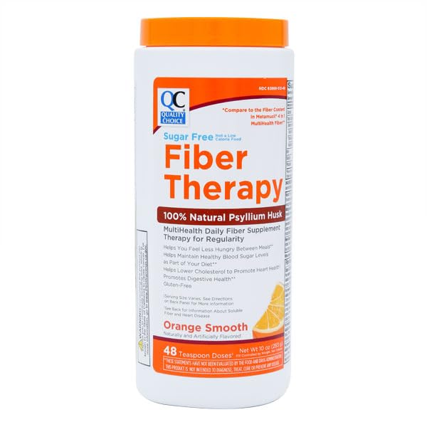 Quality Choice Sugar Free Fiber Powder orange flavor bottle with 48 doses