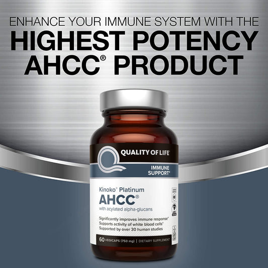 AHCC Kinoko Platinum 750 mg bottle close-up