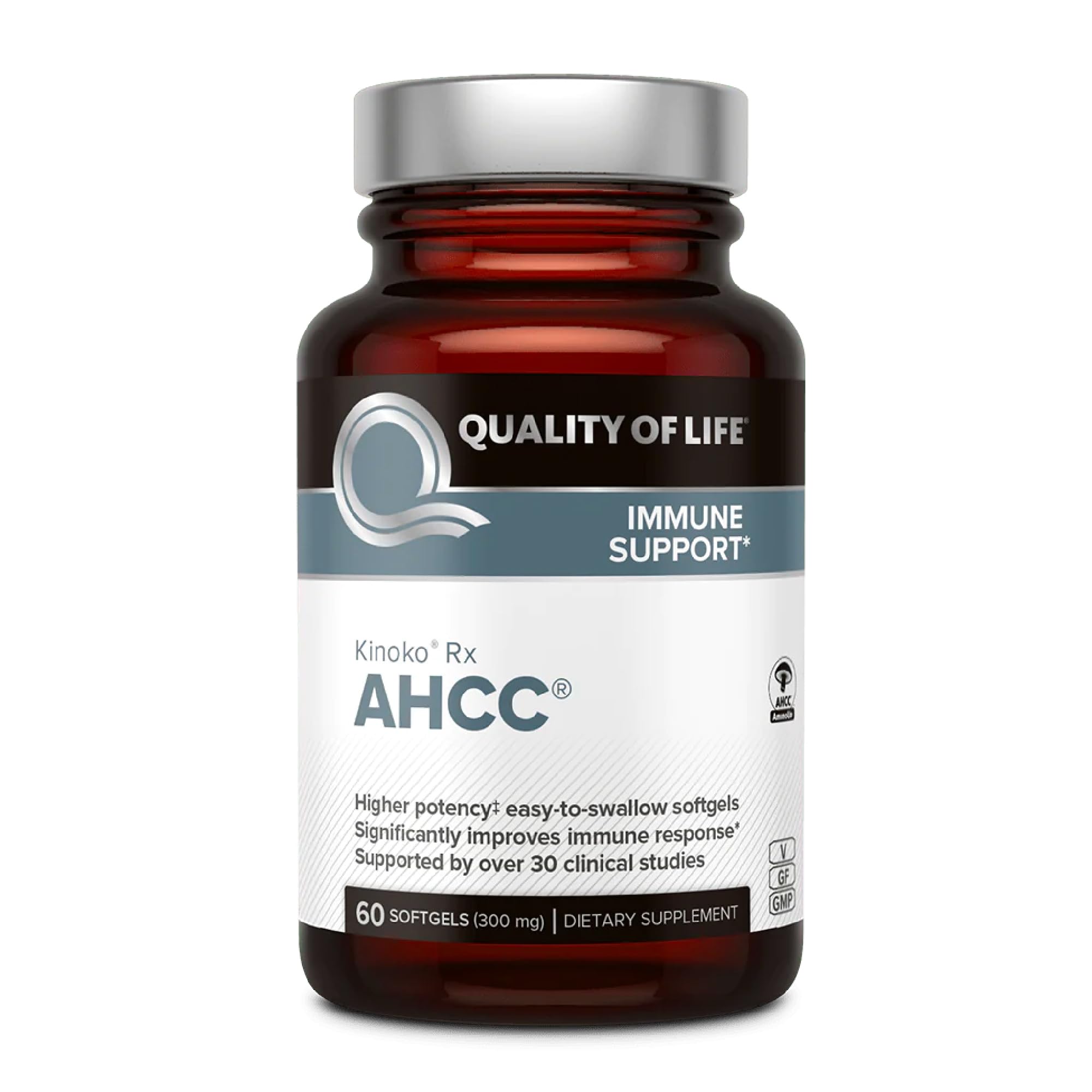 Quality of Life AHCC Rx 60 softgels bottle in front