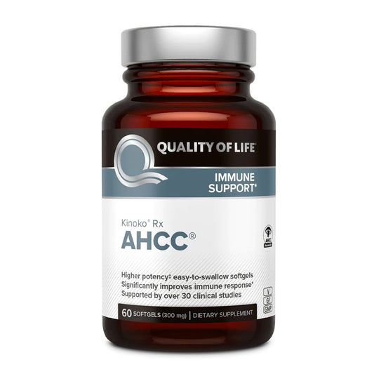 Quality of Life AHCC Rx 60 softgels bottle in front