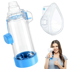 Quanler Nessi spacer blue adult shows soft silicone for comfortable inhaler use.