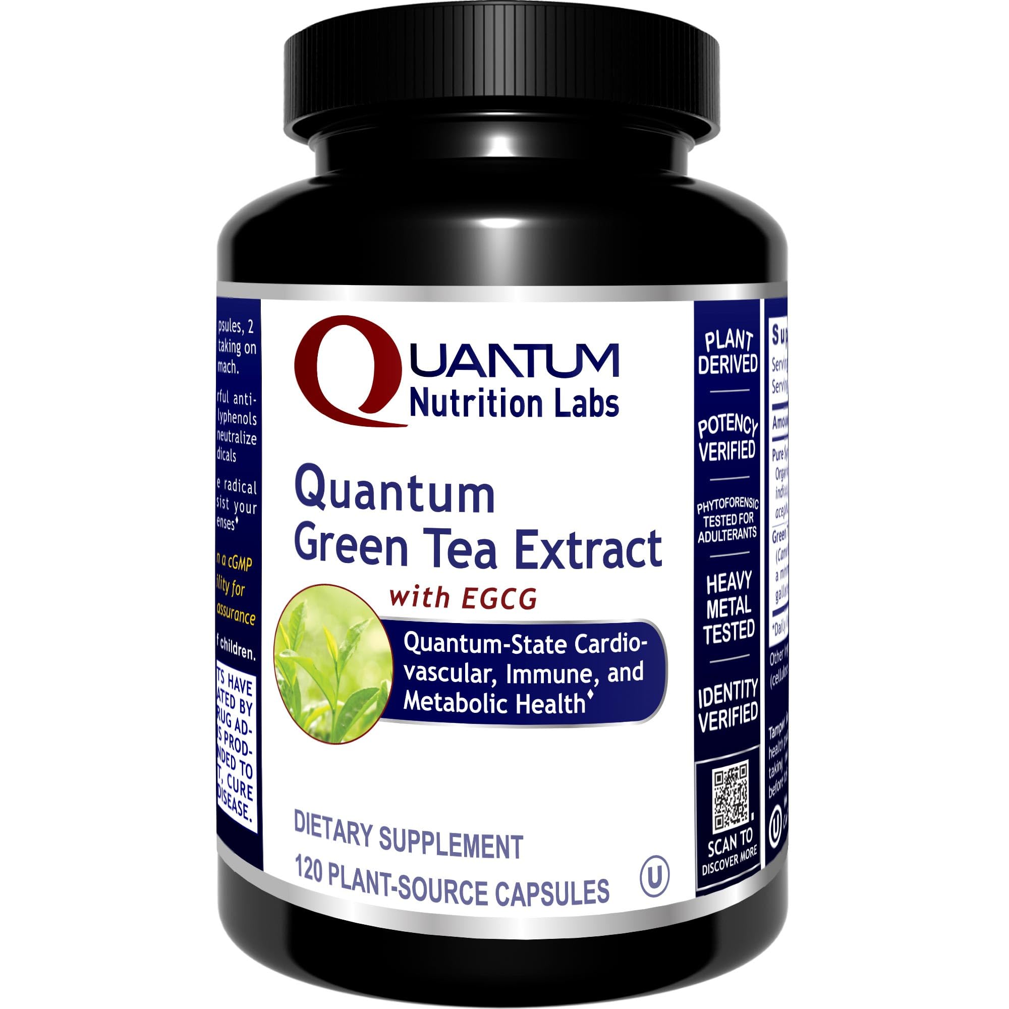 Quantum Green Tea Extract capsules made from Camellia sinensis with EGCG antioxidant support - 120 Vegetarian Capsules