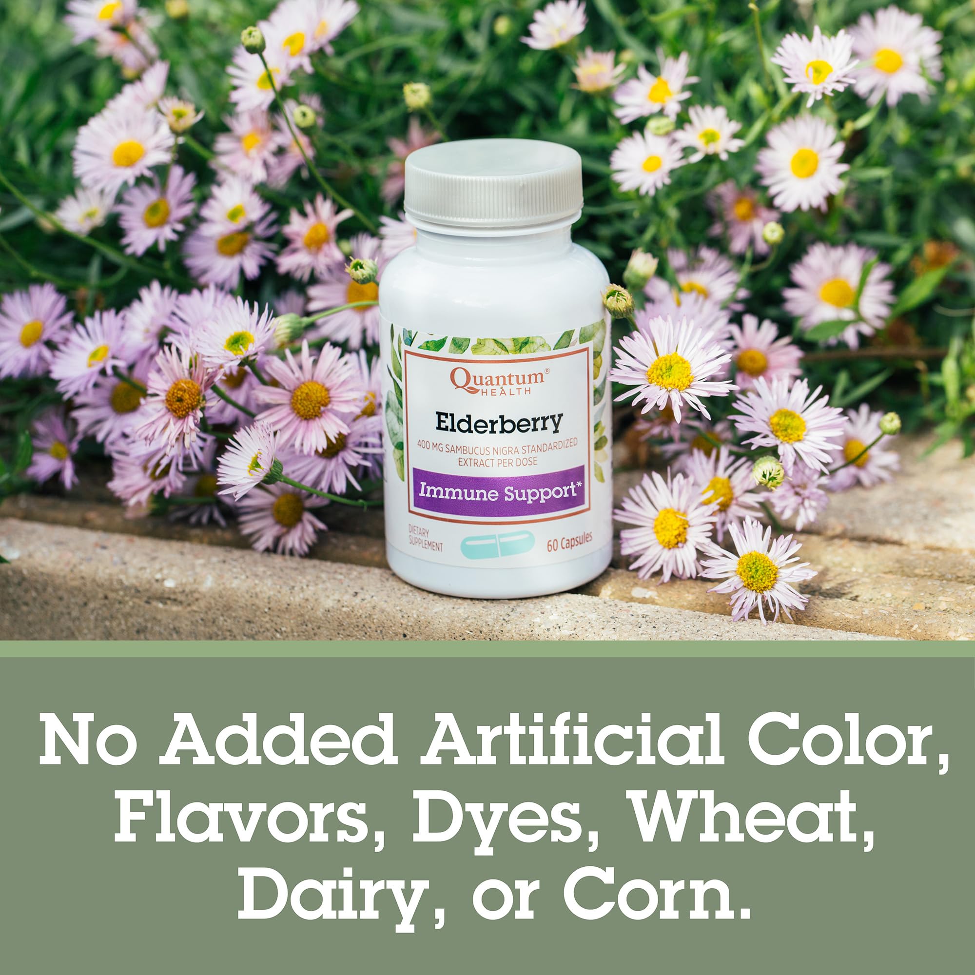 Bottle cap and label detail for Quantum Health elderberry