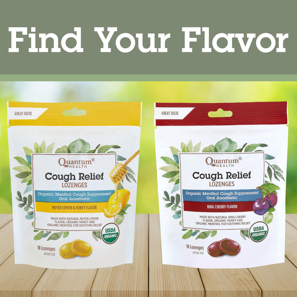 Ingredients panel on Quantum Health lozenges packaging