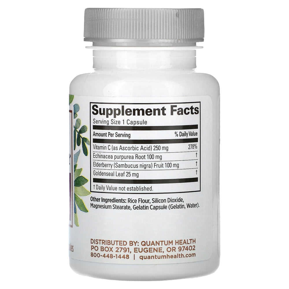 Close-up of Vitamin C, Echinacea, and Elderberry ingredients