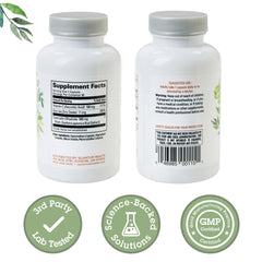 Back label of Quercetin+ 500mg bottle showing ingredients
