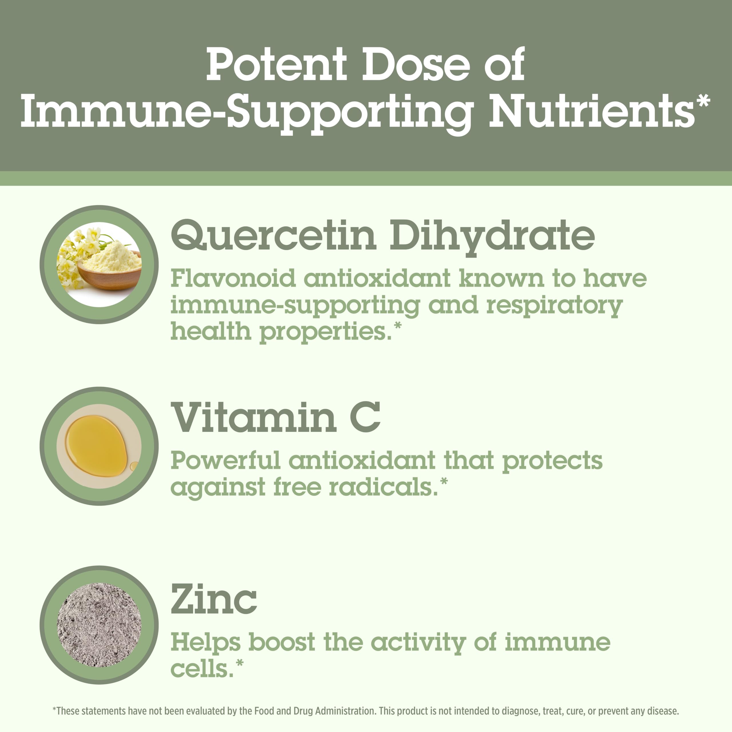 Icons showing Vitamin C and Zinc in the formula