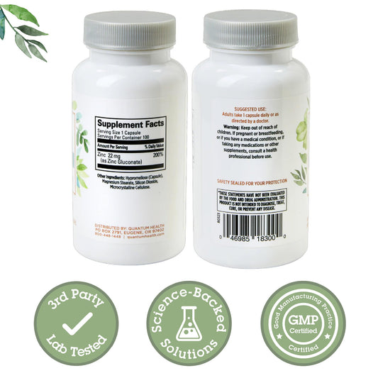 Zinc 22 mg bottle label close-up