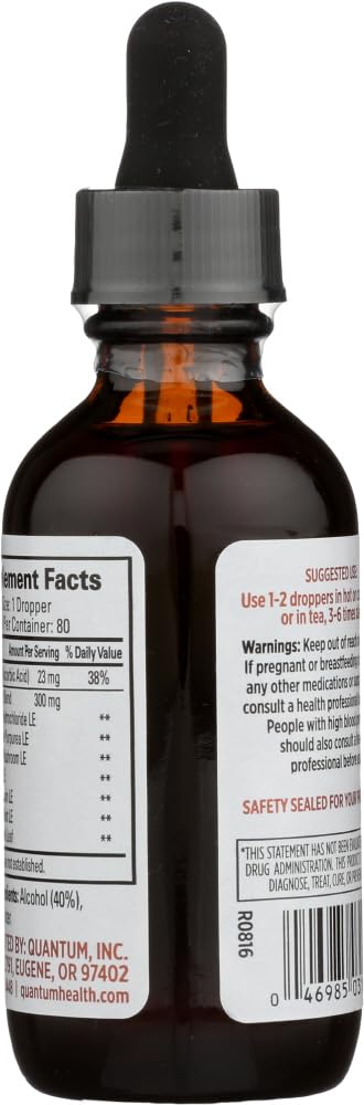 Label on Quantum Lysine liquid extract featuring echinacea and garlic